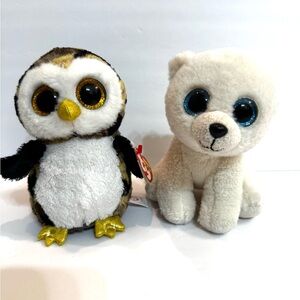 Ty Beanie Baby Arctic Pplar Bear  and Owliver Owl Plushies Stuffies
